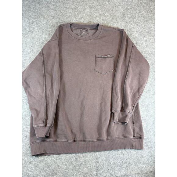Aerie Pocket Crewneck Oversized Sweatshirt Womens Medium Brown Distressed Comfy - Picture 1 of 5